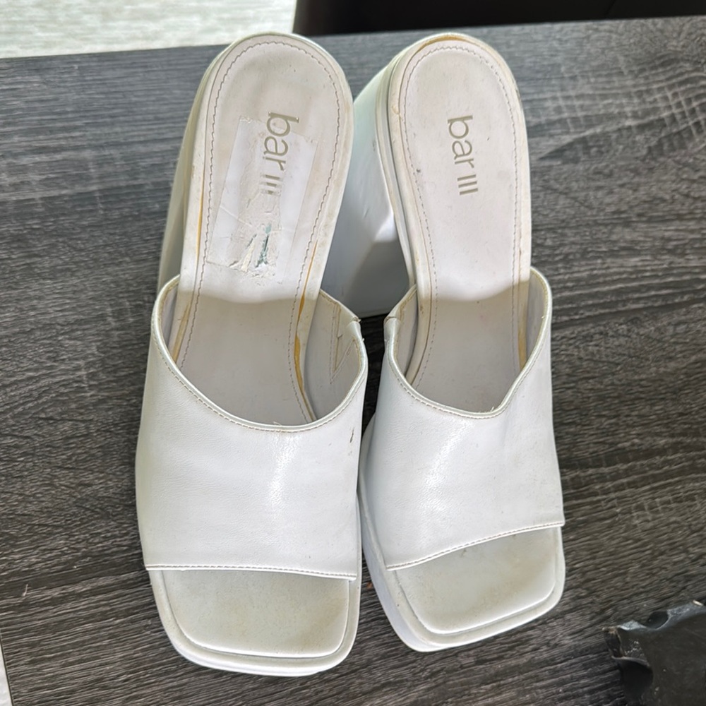 Bar III White Platform Mules with Chunky Heel